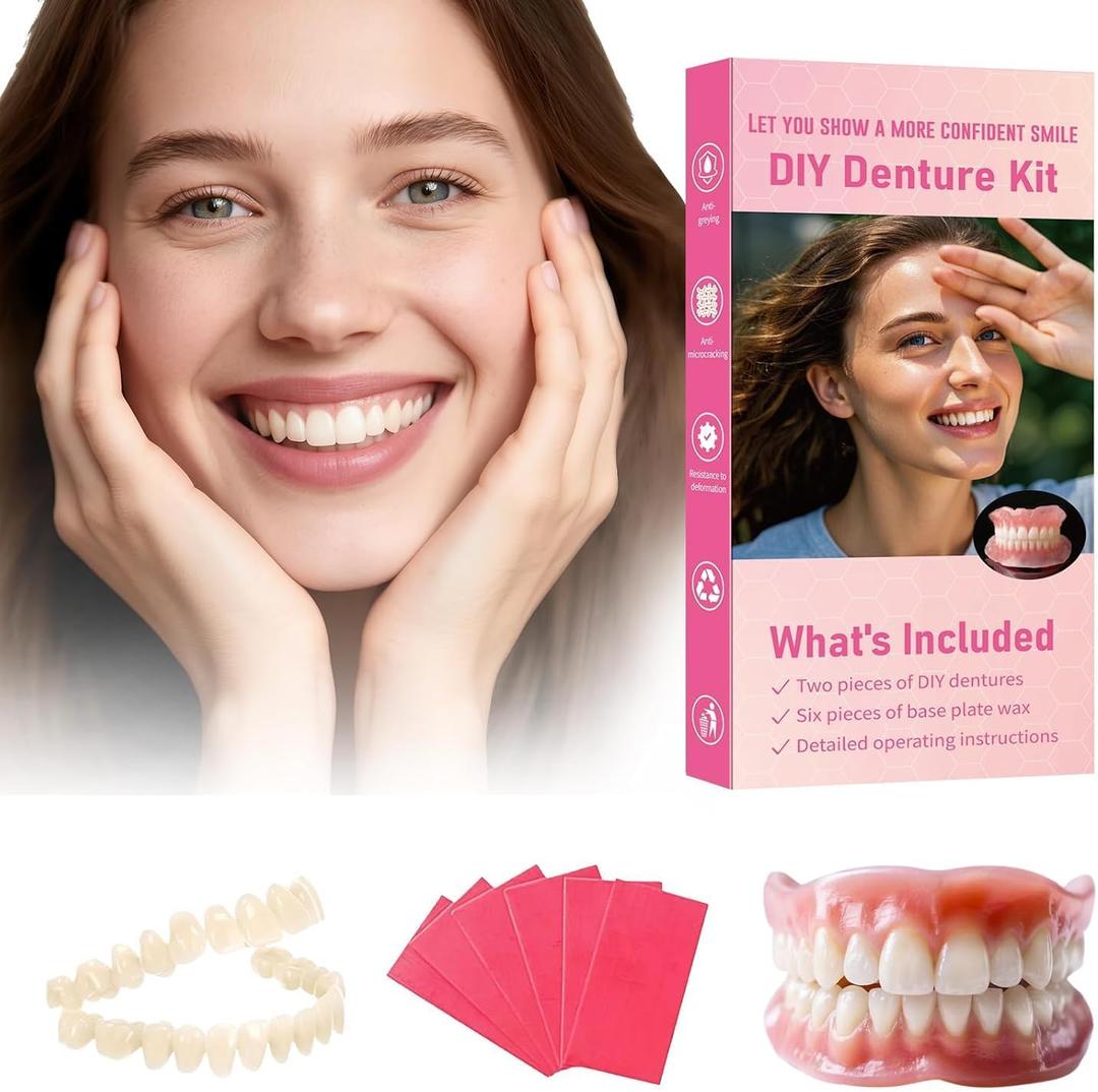 Denture Do it Yourself Full Set of Top and Bottom Fake Teeth, for Improve Smile, DIY Kit Easy and Convenient, Fake Teeth Repair Missing Teeth, Protect Your Teeth-JJ12