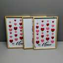 Set of 3, BE MINE Heart Wall Art Set – Elegant Framed Prints with Red and Pink Hanging Hearts, Perfect for Valentine's Day Home Decor & Holiday Home 8-Inch Block Sign - XOXO - 1 ct