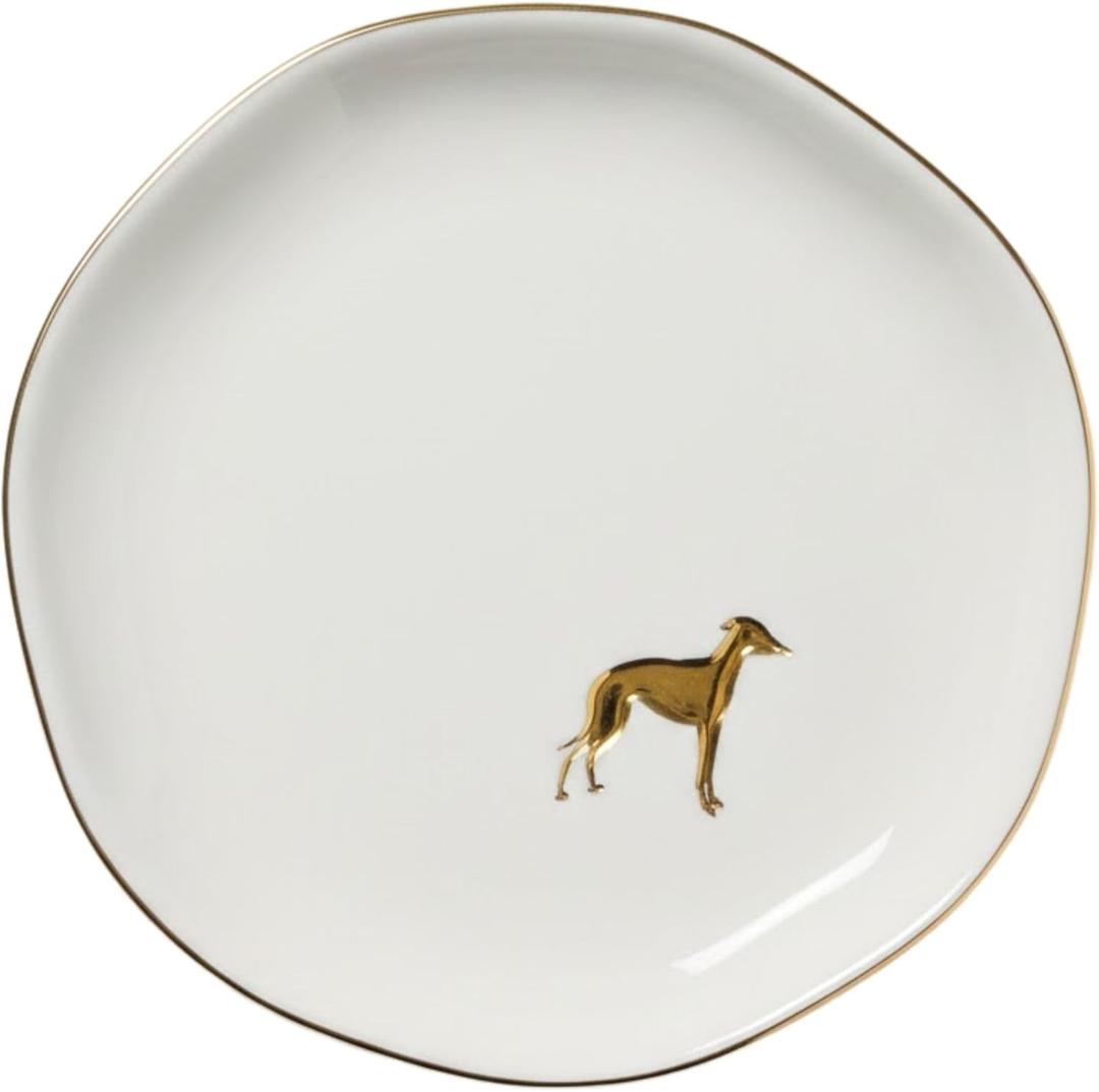 InnoBeta Greyhound Gifts for Women - 4.75" Handcrafted Ceramic Ring Dish with Gold Trim, Decorative Trinket Dish for Rings Earrings