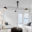63" Mid-Century Modern Chandelier, Matt Black Adjustable 3-Arms Large Pendant Lighting Fixture for Bedroom Dining Room Living Room Kitchen Island 3-Light