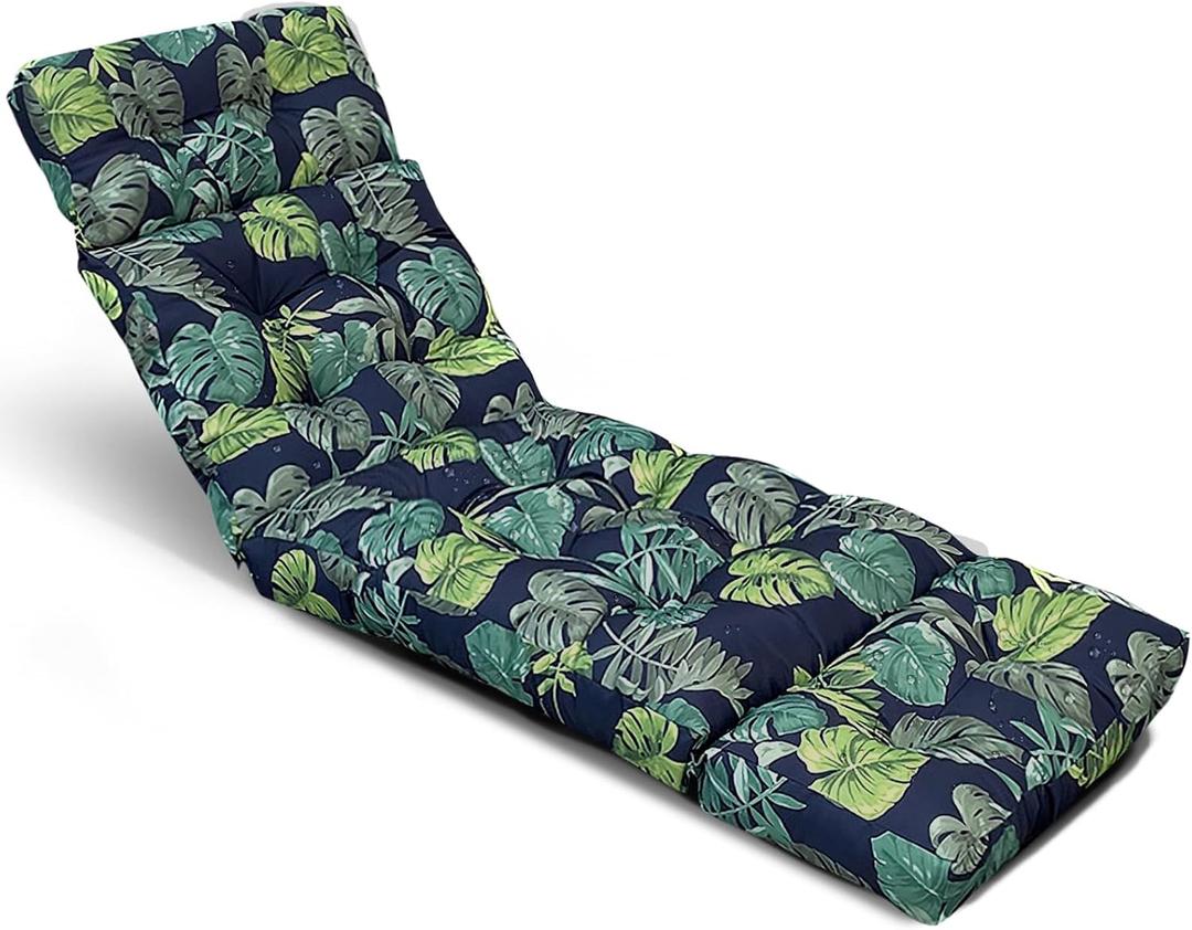 Outdoor Chaise Lounge Chair Cushions Waterproof Printing Lounge Chairs Cushion with Ties Long Cushions Replacement for Indoor Outdoor Furniture,75 x 24 x 3.9, 74.8x23.6x3.9in