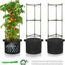3 Pack Tomato Cage with 10 Gallon Grow Bags, 48" Height Adjustable Tomato Trellis with 65Ft Twist Tie, Heavy Duty Tomato Cages for Garden Flowers Vegetables Climbing Plants