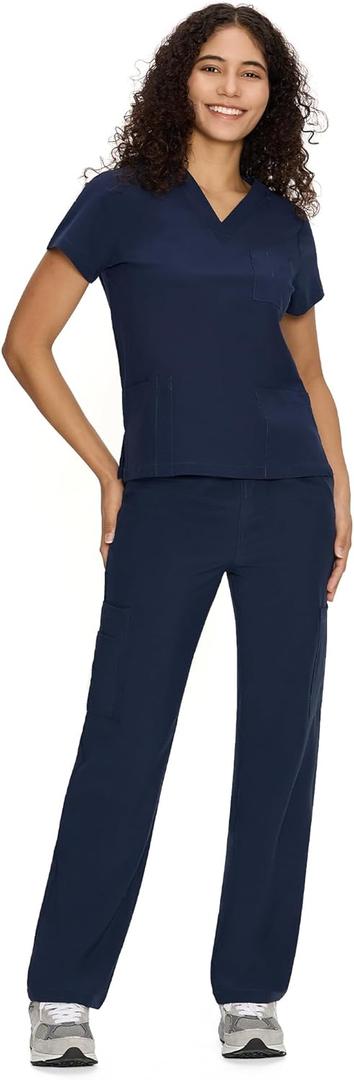 COZYFIT Scrubs for Women Set Medical Uniform - V-Neck Top & Straight Leg Pants with 9 Pockets, Unisex Workwear COZY SCRUBS (Blue, L)