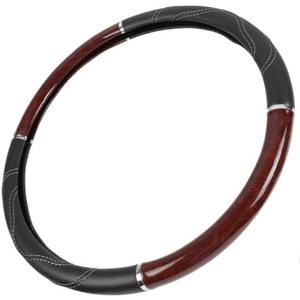 BDK Black/Dark Wood Grain Soft Leather Grip Big Rig Steering Wheel Cover for Trucks 18" Inch Large (Cherry Wood)