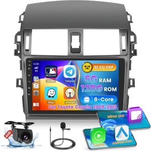 Roinvou [8 Core 6G+128G] for Toyota Corolla 2009-2013 Android Radio with Wireless Carplay Android Auto, 9 Inch IPS Touch Screen Car Stereo, Bluetooth 5.0, 32 EQ, GPS, WiFi, 59UI, AHD Backup Camera