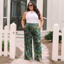 Cetieo Women's Plus Size Palazzo Pants High Waisted Wide Leg Trousers (Green, L)