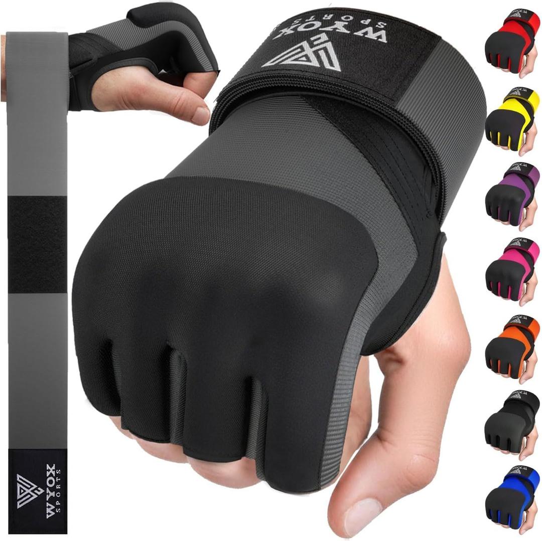 WYOX Gel Boxing Hand Wraps Inner Gloves for Men & Women, 80cm Quick Wrist Straps, Padded Knuckle Protection for Muay Thai Kickboxing, Hand Wraps for Boxing & Martial Arts (Grey, L/ XL)