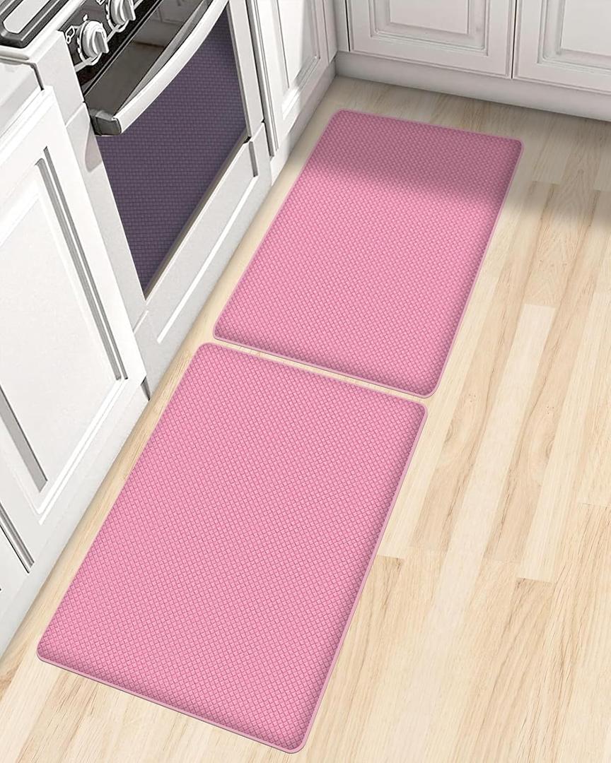 AUTODECO Set of 2 Kitchen Mat and Rugs Washable Cushioned Anti-Fatigue Kitchen Rug for Floor 17"x29" +17"x29", Watermelonred