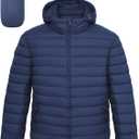 Men's Lightweight Packable Puffer Jacket Hooded High Collar Insulated Water-Resistant Winter Jackets Puffy Coat (Blue, XL)