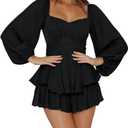 LYANER Women's Jumpsuit Lantern Long Sleeve Ruffle Layer Tie Mini Short Romper (XX-Large)