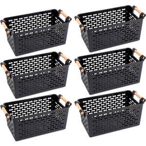 Yesland 6 Pack Plastic Storage Basket, Black Basket Organizer Bin with Handles for Home Office Closet, 6 x 12 x 5 Inches