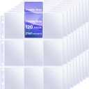 120 Pack 9 Pocket Double Side Card Sleeves Binder Sheets Holds 2160 Cards,Trading Card Binder Sleeves for 3 Ring Binder, Card Sleeve Pages fit for Baseball, Football, Business, Cards (Clear)