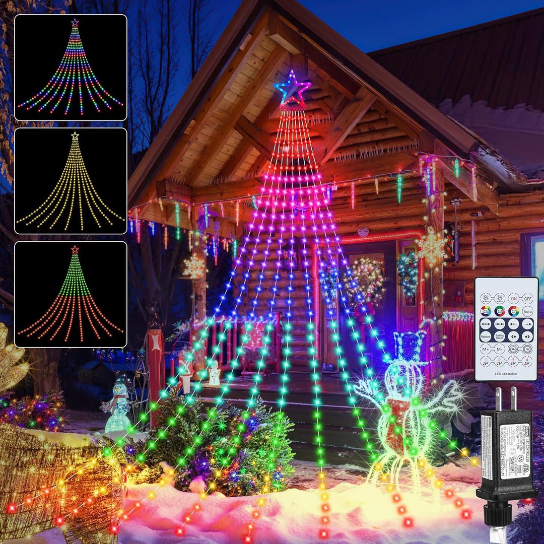 Christmas Decoration RGB String Lights, Outdoor Color Changing Christmas Lights 320 LED 16.4 Ft Star Tree Topper Fairy String Light with 8 Light Modes for Xmas New Year Holiday Garden Yard