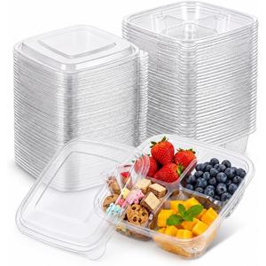 50 Pcs Snack Containers, 4 Compartment Bento Box with Lids, Plastic Food Storage Containers for Work Travel Camping(Clear)