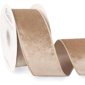 Ribbli Camel Velvet Wired Ribbon 2.5 Inch Velvet with Satin Christmas Ribbon for Gift Wrapping Christmas Tree Decoration Crafts Wreaths Supplies-Continuous 10 Yards