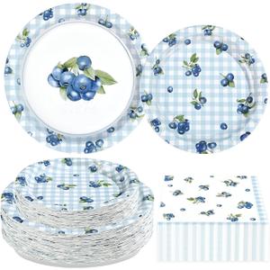 200Pcs Blueberry Party Decorations Blueberry Themed Plates and Napkins Blue and White Fruit Disposable Tableware Set for Birthday Picnic Tea Baby Shower Party Supplies Serves 50
