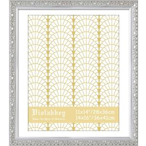 VIOLABBEY 14x16 Picture Frame Silver, Ornate Vintage Photo Frame | Displays 11x14 Photos with Mat or 14x16 Photos without Mat, Classic Antique Picture Frame for Wall or Tabletop Display