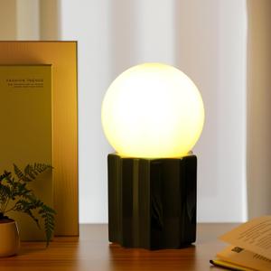 Modern Ceramics Table Lamp Green Ceramic Base White Jade Round Ball Glass Accent Lamp