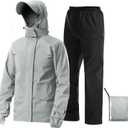 iCreek Rain Suit Waterproof Jacket with Pants 2 Pieces Breathable Lightweight Packable Raincoat with Hooded Rain Gear Unisex (Large)
