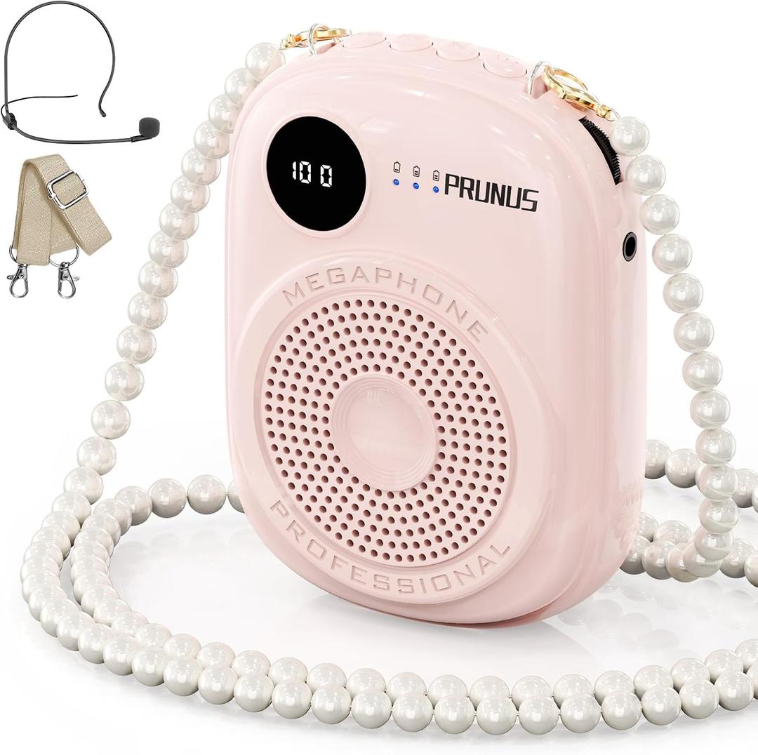 Voice Amplifier for Teacher,Portable Wired Voice Amplifier with Microphone Headset and Speaker,Rechargeable Mini Voice Amplifier for Classroom,Speech,Training,Tour Guide,Pearl Chain Design-Pink