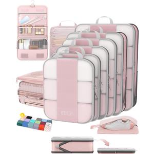 10 Set Compression Packing Cubes for Travel Essentials Women Mom,Compressible Expandable Packing Cubes for Suitcase,OlarHike Luggage Organizer Bags for Travel,Handy Helper for Organizing Clothes(Pink)