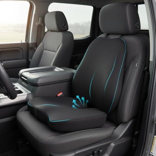 Car Seat Cushion,Lumbar Support Pillow for Office Chair – 3D Breathable Mesh Memory Foam Pad,Non-Slip Truck Seat Cushion with Adjustable Strap, Lower Back Support for Car, Office, Gaming Chair, Black