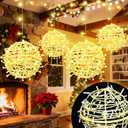 Outdoor Christmas Balls Lights, Christmas Light Balls Outdoor, 4 Pack 7.48" Xmas Ball Lights with 8 Lighting Modes, Plug-in Sphere Tree Lights for Garden, Party, Porch, Patio, Yard, Warm Yellow Ball