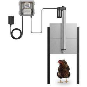 JVR Automatic Chicken Coop Door with Timer, Heavy Duty Aluminum Security Door, Smart Anti-Pinch Sensor & Industrial Screw-Rod Actuator, Precise Dusk to Dawn Schedule, Fits 11" x 12" Openings