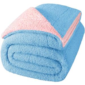 Exclusivo Mezcla Reversible Queen Size Sherpa Blanket, Thick and Warm Fleece Blankets for Winter, Soft Plush Fluffy for Bed, 90x90 Inches, Blue/Light Pink