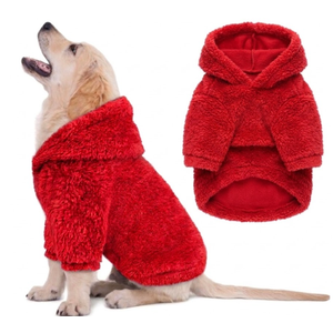 Fuzzy Dog Sweaters for Medium Dogs Dog Hoodie Soft Double-Sided Plush Fleece Pet Sweater Clothes Coats Pet Hoodie Sherpa Hooded Sweatshirt (Red-M)