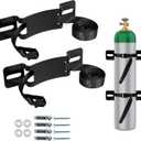 2PCS Gas Cylinder Wall Mounted Brackets, with 59 inches Safety Nylon Belt, Steel Propane Tank Holder, Heavy Duty Oxygen Nitrogen Tank Bracket for OTG Rv Water Softener - Black