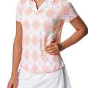 BGOWATU Women's Short Sleeve Golf Tennis Polo Shirts V Neck Collared Workout Tops UV Protection Dry Fit (L)