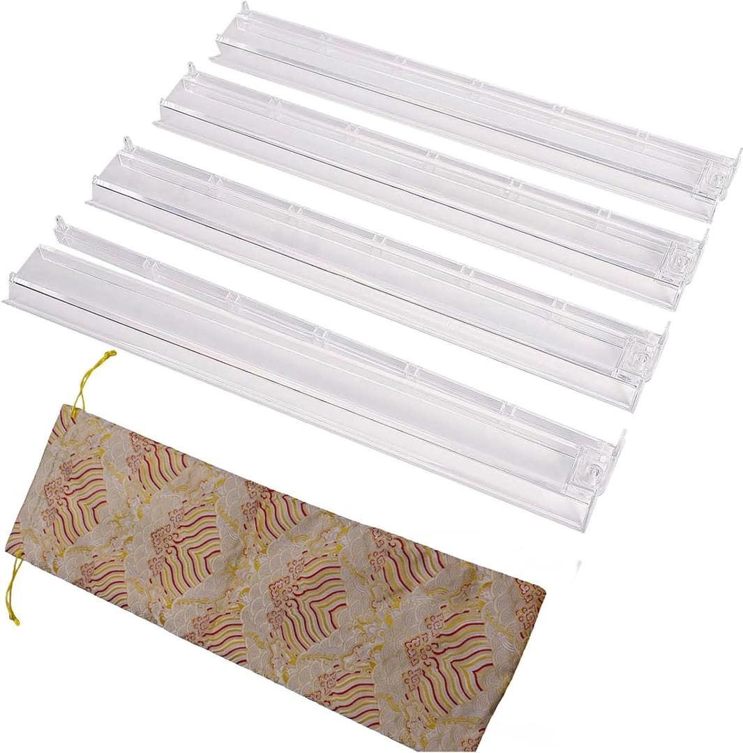 4-Piece Transparent Mahjong Racks with Pushers Set One-Piece Mahjong Racks & Pushers, Classic American Mahjong Tile Game Accessories, Rotating Mah Jongg Accessories for Smooth Play, 17.7" L 2.95" W 1.2" H x 4