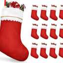 12pcs Christmas Stockings, 19 Red and White Christmas Stockings, Traditional Bulk Christmas Stockings with Gold Trim for Xmas Fireplace Staircase Decoration (12pack)