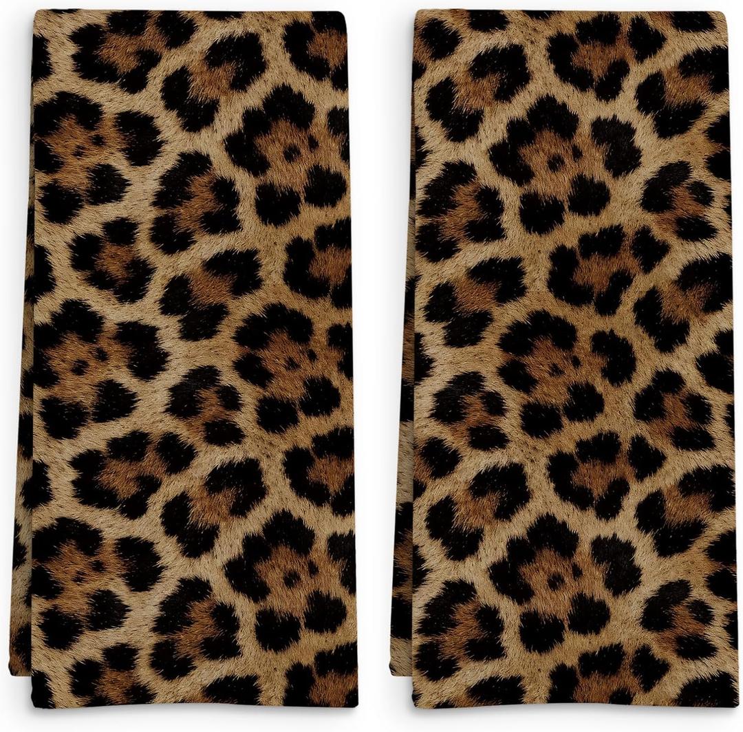Leopard Print Decor Kitchen Towels Set of 2, Preppy Cheetah Hand Towel, Gifts for Cheetah Lovers Women Decorative Tea Dish Towels for Kitchen, Funky Trendy Leopard Bathroom Decor, 16x24in