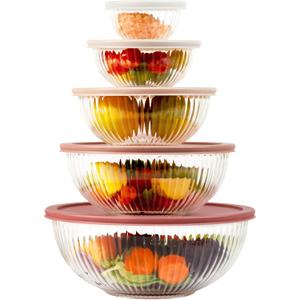 Glass Mixing Bowls with Lids Sets, 5 Packs Glass Bowls with Lids for Kitchen Baking, Meal Prepping and Salad, Bpa Free and Dishwasher Safe Serving Bowls, 0.2/0.5/1.1/2.1/3.7Qt