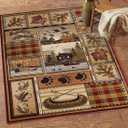 Rustic Cabin Fish Leaf Print Rugs for Home Office Decor Striped Pathwork Western Style Area Rug Floor Mat Low Pile Carpets,4'x5'