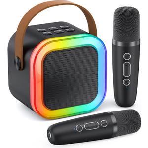 Mini Karaoke Machine for Kids Adults, 2026 TOP Birthday Gifts for Girls Boys 3,4,5,6,7,8+Year Old Toddler Toys, Portable Bluetooth Speaker with 2 Wireless Karaoke Microphones Player (Black)