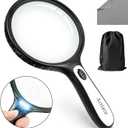 Magnifying Glass with Ligh, 4 Led for Shatterproof Handheld Reading Magnifier 15x and 30x Magnification, Compact and Lightweight Suitable for Elderly Read, Free Storage Bag, Cleaning Cloth (Black)