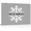 Hello Winter Canvas Print Wall Art - Christmas White Snowflake on Grey Background - Wall Decor Modern Artwork Paintings Pictures for Living Room Stretched and Framed Ready to Hang - 24" x 36"