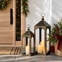 24" & 17" Large Outdoor Floor Lantern, 2Pcs Front Porch Decor