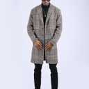 Uaneo Mens Winter Trench Coat Notched Collar Single Breasted Plaid Mid Long Peacoat Overcoats with Pockets (Brown, M)