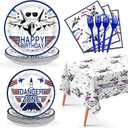 98Pcs Fighter Jet Pilot Birthday Decorations Military Jet Plates Napkins Forks Tablecloths Top Air Force Gun Tableware Set Airplane Birthday Party Decorations for Pilot Aviation Party Supplies Serve24