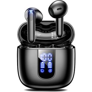 Wireless Earbuds, Bluetooth Headphones with Deep Bass Stereo, 48H Playback Ear Buds with LED Power Display, Lightweight, IPX7, in-Ear Earphones with Mic for iPhone/Android/iPad, Black