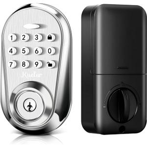 Keyless Entry Door Lock, Keypad Smart Deadbolt for Front Door, Electronic Keypad Code with Auto Lock, One-Time Code, Anti-Peeping Password, Easy Installation, Silver