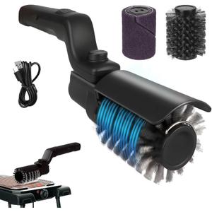 Upgraded Electric Grill Brush, Cordless Rechargeable Grill Cleaning Brush with Adjustable Angle, Stainless Steel Brush Head, 3-Speed Power, 90-Min Runtime, Waterproof Cleaner for BBQ Grates (Black)