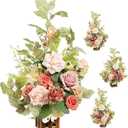 Ling's moment 17.5" Tall Standing Artificial Flowers Arrangements 4pcs Fall Wedding Aisle Runner Chair Decorations Blush & Pink Centerpieces for Ceremony Reception Rose Floral Party Outdoor (Pk-blush Garden)