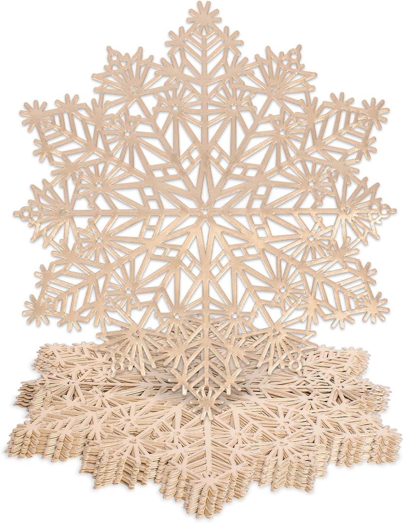 Mosayt Christmas Round Snow Placemats Set of 12Gold Vinyl Metallic Place mats, Washable Easy Clean Non-Slip Heat Resistant Plastics Table Mats for Dinning/Wedding/Party Decoration, 15 Inch