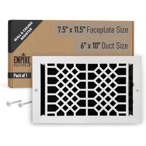 Empire Register Co Vent Cover - 6x10 Inches Wall & Ceiling Air Vent Covers, Heavy Duty Antique Style 6"x10" Duct Opening White Finish with Steel Damper Attached, Easy Installation (Not for Floor Use)