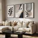 3 Piece Framed Black and White Abstract Wall Art for Living Room, Large Boho Botanical Plant Canvas Prints Paintings, Minimalist Leaf and Geometric Artwork for Dining Room Bedroom 24x36 Inch